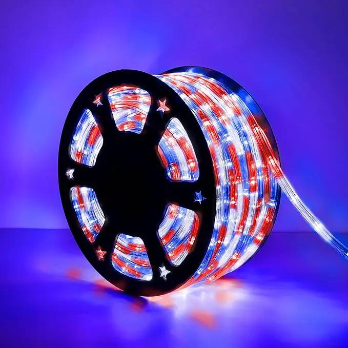 50ft LED Rope Lights Outdoor,360 LED Connectable & Flexible Tube Lights with 8 Modes, Waterproof LED Rope Lighting for Independence Flag Day, Memorial Day, Outdoor,Indoor Decor (Red & White & Blue) by GreenHaven Gardens