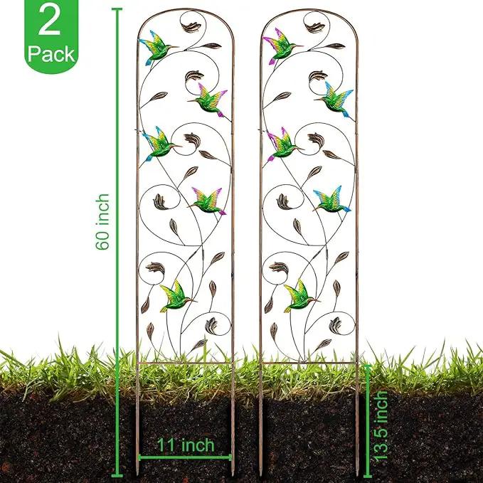 Set of 2 Hummingbird Metal Garden Trellis for Climbing Plants, Decorative Vegetables Flowers Vine Trellis for Outdoor Patio 60'' H x 11'' W by GreenHaven Gardens