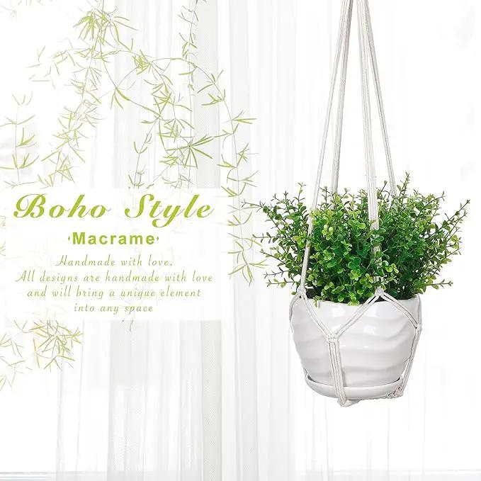 YIBOT 3 Pack Macrame Plant Hanger Indoor Hanging Planter Basket with 3 Hooks, 35"/29"/23" Crochet Plant Holder Stand No Tassels for Indoor Outdoor Boho Home Decor, Ivory (POTS NOT Included) by GreenHaven Gardens