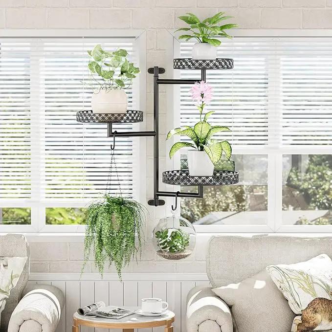OVICAR Rotating Window Plant Shelves - Indoor Wall Plant Stand 3-Tier Floral Metal Window Shelf Holder for Multiple Plants with Hanging Hooks Home Decor Black by GreenHaven Gardens
