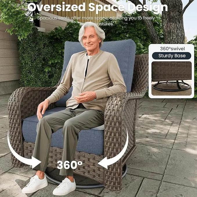 7 Pieces Outdoor Patio Furniture Sets with Rocking Swivel Chairs with 6-inch Thick Cushion and Fire Pit Table for Deck Lawn by GreenHaven Gardens