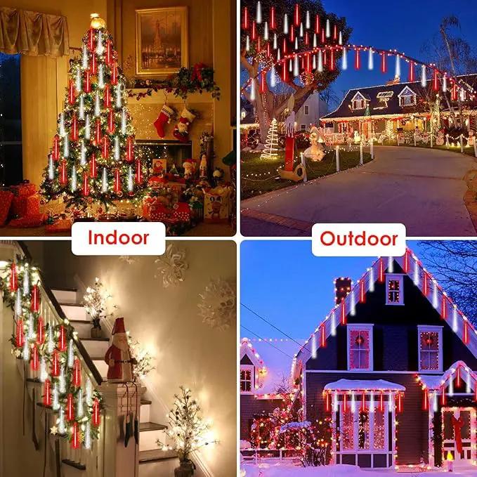 2-Pack Meteor Shower Lights Outdoor Waterproof, Rain Drop Christmas Lights Total 384 LED 30cm 16 Tubes Snow Cascading String Lights Plug in for Xmas Tree Wedding Party Garden Décor (Red and White) by GreenHaven Gardens