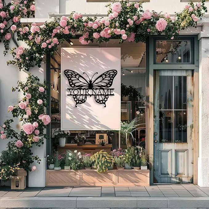 Custom Butterfly Metal Sign,Personalized Butterfly House Number Signs,Personalized Gardener Name Sign,Garden Patio Wall Decor (Style-1) by GreenHaven Gardens