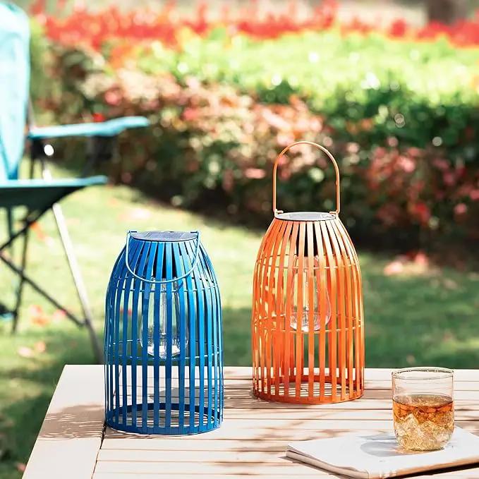 Set of 2 Solar Lantern Outdoor Waterproof Hanging Metal Birdcage Shaped Lantern Decorative Solar Light for Garden Yard Patio Porch, Orange by GreenHaven Gardens