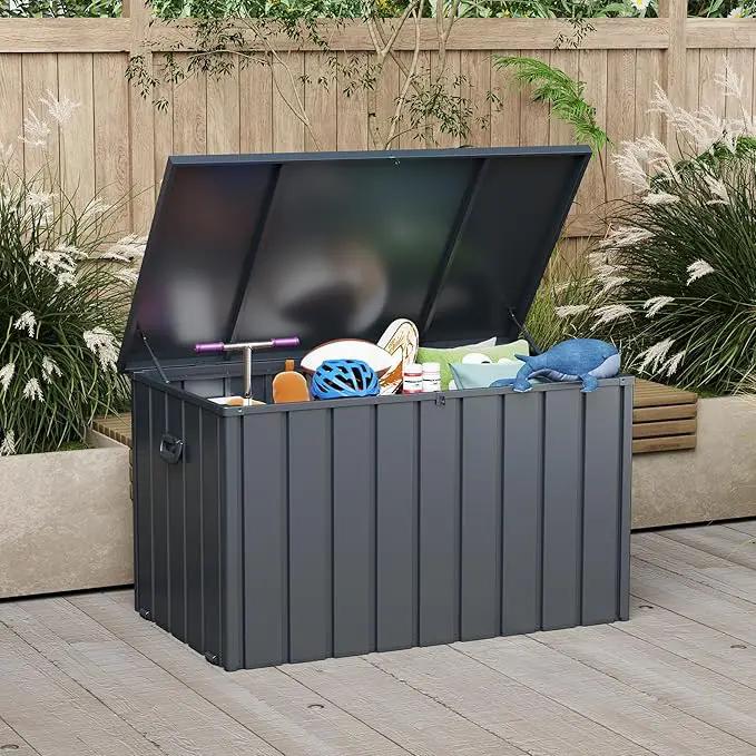 Domi Deck Box Outdoor 150 Gallon, Waterproof Lockable Steel Outdoor Storage Container for Outside Cushions, Garden Tools and Pools Equipment, Gray by GreenHaven Gardens