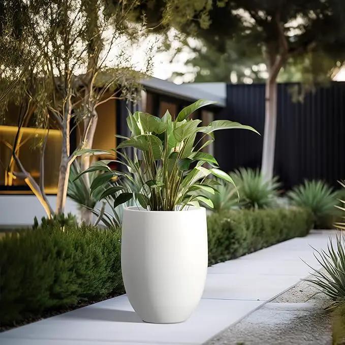 Kante 21.7" H Snow White Concrete Tall Planter, Large Outdoor Indoor Decorative Pot with Drainage Hole and Rubber Plug, Modern Round Style for Home and Garden by GreenHaven Gardens
