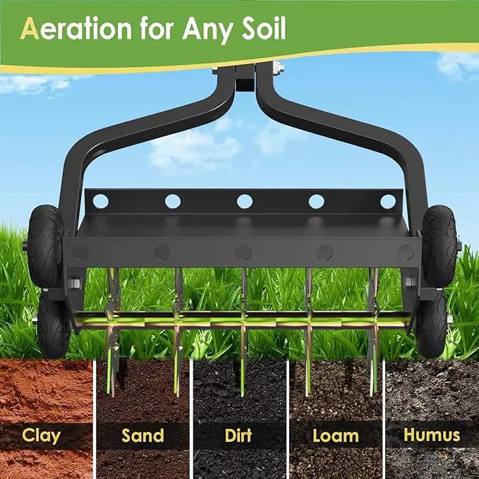 Seeutek 18 Inch Lawn Aerator, Upgraded Heavy Duty Manual Aerators Lawn Tool w/ 3D Steel Tines, 4 Wheels & Non-Slip Handle, Push Spike Aerator Suitable for Lawn, Garden and Yard by GreenHaven Gardens