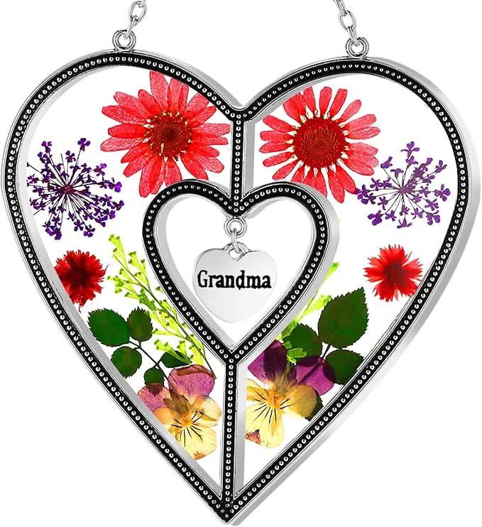 KY&BOSAM Suncatcher Stained Glass Grandma Heart Gifts for Women Mother`s Day Grandma Gift Gifts for Grandma from Daughter Son Indoor Decor Yard Decor for Mother Day Christmas Birthday Gift by GreenHaven Gardens