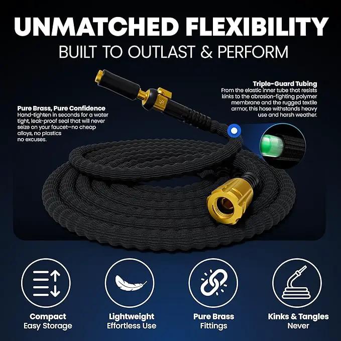 TITAN Flexible Garden Hose 65FT – Ultra Lightweight, Heavy Duty Water Hose with Brass Fittings & Jet Nozzle – Kink-Free, Non-Expanding, Durable Fabric Hose for Yard, Lawn, Car Wash, Outdoor Use by GreenHaven Gardens