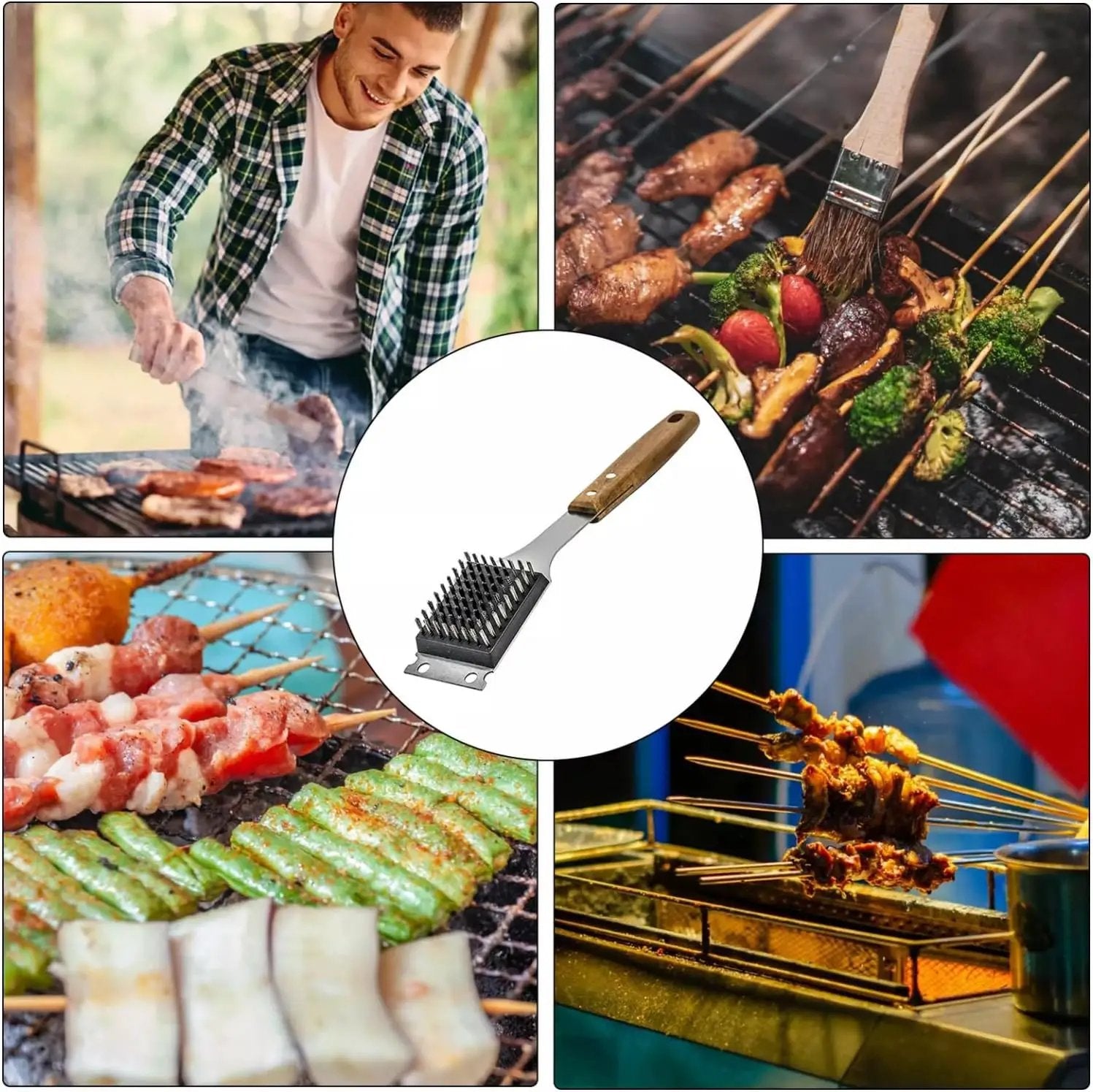 Barbecue Grill Brush and Stainless Steel Scraper Scraper Extended Large,Large Wooden Handle, Wire BBQ Grill Brush for Outdoor Grill - No Scratch- BBQ Grill Brush for Any Grill by GreenHaven Gardens