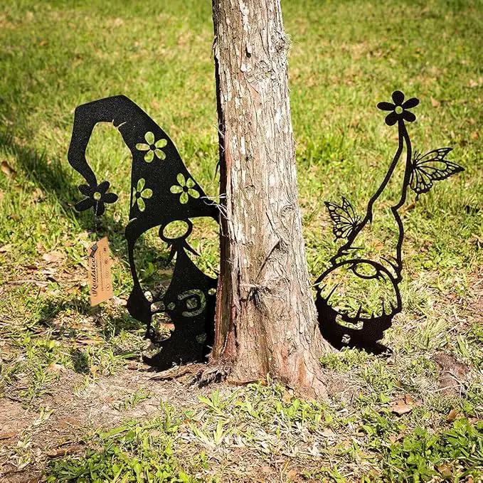 RealSteel Metal Garden Gnomes Outdoor – Steel 4 Pack Lawn Ornaments & Statues, Funny Yard Decor, Weatherproof Garden Decoration, Gift for Gardeners (Black) by GreenHaven Gardens