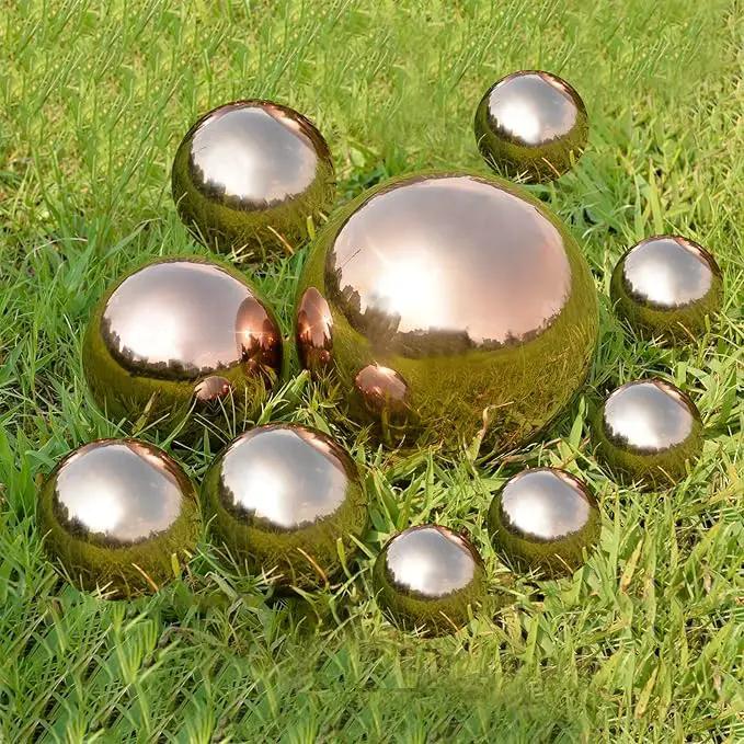Nerien Gazing Ball, Stainless Steel Garden Mirror Globe, Polished Ornament Sphere, Hollow Floating Reflective Hemisphere, for Home Outdoor Pond Housewarming Swimming Pool Decoration, Rose Gold, 10Pcs by GreenHaven Gardens