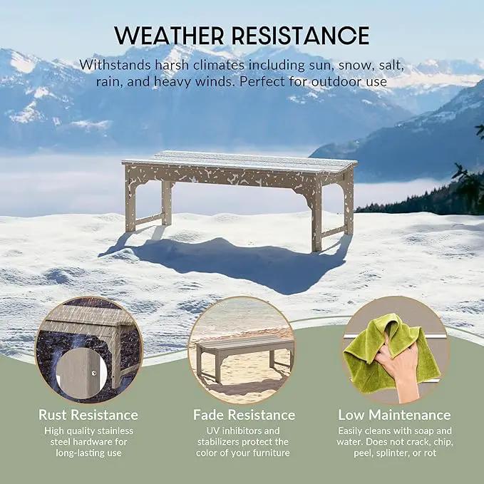 WestinTrends Malibu Outdoor Bench, All Weather Resistant Poly Lumber Backless Patio Garden Bench, Adirondack Curved Bench Seat for Comfort, Weatherwood by GreenHaven Gardens