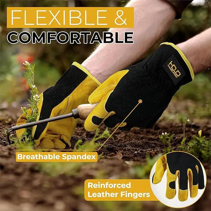 HANDLANDY Leather Work Gloves for Men & Women, Reinforced Durable Garden Gloves, Cowhide Working Glove for Gardening by GreenHaven Gardens