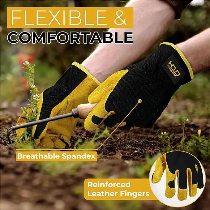 HANDLANDY Leather Work Gloves for Men & Women, Reinforced Durable Garden Gloves, Cowhide Working Glove for Gardening by GreenHaven Gardens