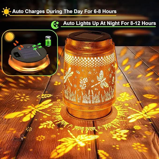 2 Pack Solar Lanterns Outdoor Garden Decor with Shepherd Hook, Gardening Gifts for Mom Grandma Women Dragonfly Metal Decor Lantern Waterproof Solar Lights LED Decorative for Garden Yard Patio by GreenHaven Gardens