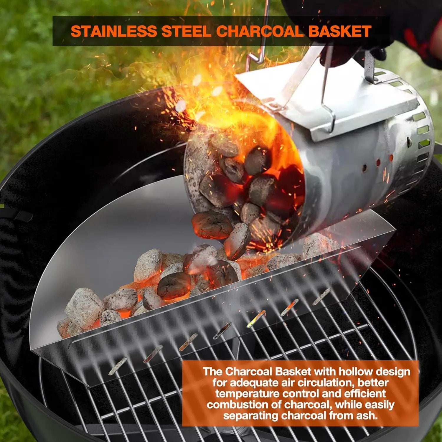 onlyfire Stainless Steel Charcoal Basket Charcoal Briquet Holder for Weber 22 Inch Kettle Grills and Other Similar Charcoal Grills by GreenHaven Gardens