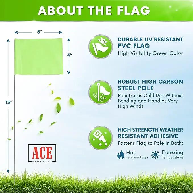 Fluorescent Lime Marking Flags 100 Pack - 4x5x15 Inch Marker Flags - Markers For Lawn, Irrigation, Landscaping, Survey & Sprinkler Head Marking by GreenHaven Gardens