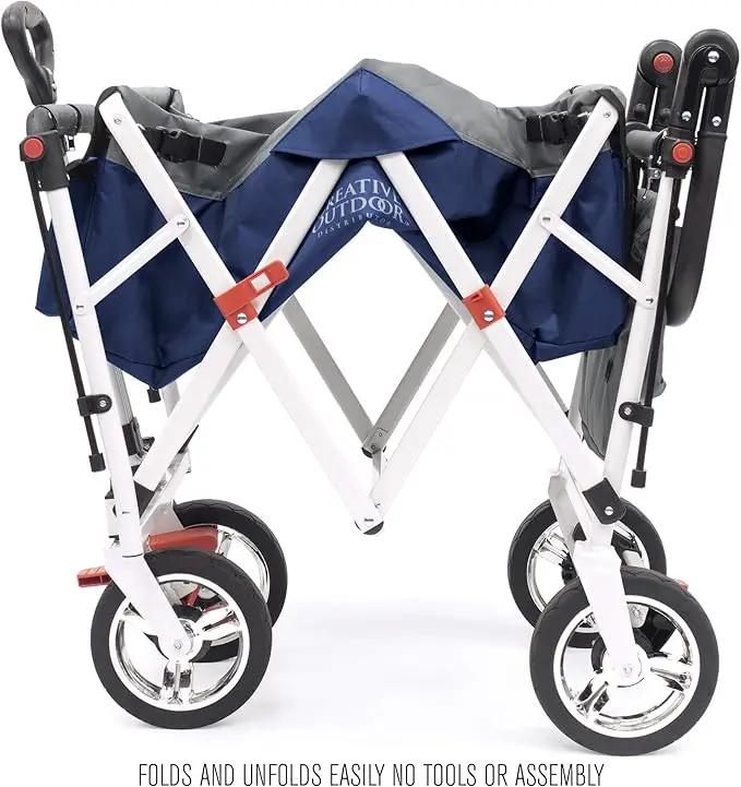 Creative Outdoor Push Pull Stroller Wagon for Kids,150lbs Weight Capacity, Collapsible Folding Cart with Canopy, Silver Series Plus, Beach, Park, Garden & Tailgate (Navy Blue) by GreenHaven Gardens