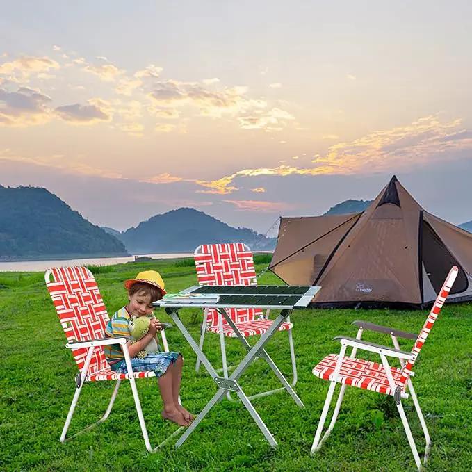 VINGLI Patio Lawn Webbed Folding Chairs Set of 4, Outdoor Beach Chair Portable Dining Chair for ir for Outdoor Yard, Garden(Red, Classic) by GreenHaven Gardens