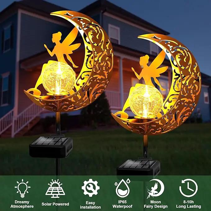 ZNYCYE Fairy Garden Lights,Decorative Solar Stake Crackle Glass Globe with Moon Fairy Decor, Pathway Stake Lights Waterproof for Walkway, Yard, Lawn, Patio or Courtyard (2 Pack) by GreenHaven Gardens