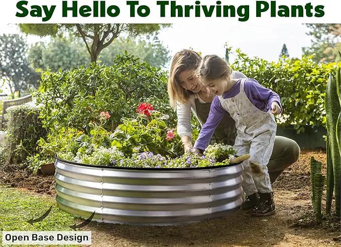 Round Galvanized Raised Garden Bed // 4×4×1 ft Galvanized Raised Garden Beds Outdoor for Gardening, Vegetables, Flowers // Patented Tool-Free Design Round Planter (Silver) by GreenHaven Gardens