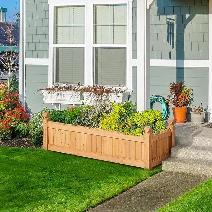 Yaheetech 43.5″ L×16″ W×14″ H Wooden Raised Garden Bed, Horticulture Wood Rectangular Garden Planter Outdoor, Raised Planter Box for Yard/Greenhouse/Vegetable/Flower/Herbs, Light Brown by GreenHaven Gardens