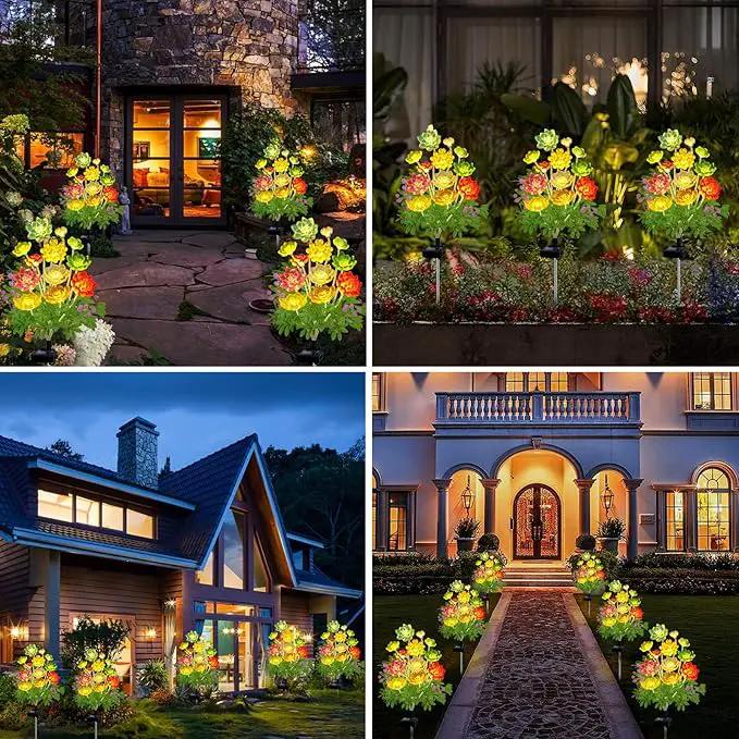Kohlrabi Solar Garden Lights Outdoor, 2 Pack Upgraded Succulent Solar Lights, Mothers Day Gifts for Woman Mom Grandmom, Succulent Plant Yard Decor Waterproof for Lawn Patio Pathway by GreenHaven Gardens