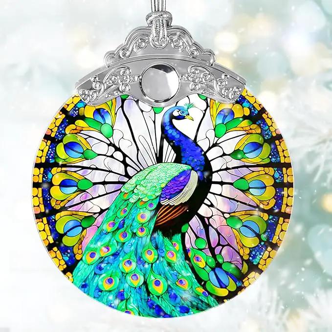 Stained Glass Suncatcher, Jocidea Peacock Ornament, Christmas Ornaments, Holidays Ornaments, Christmas Tree Decor, Peacock Decor for Home, Peacock Gifts by GreenHaven Gardens