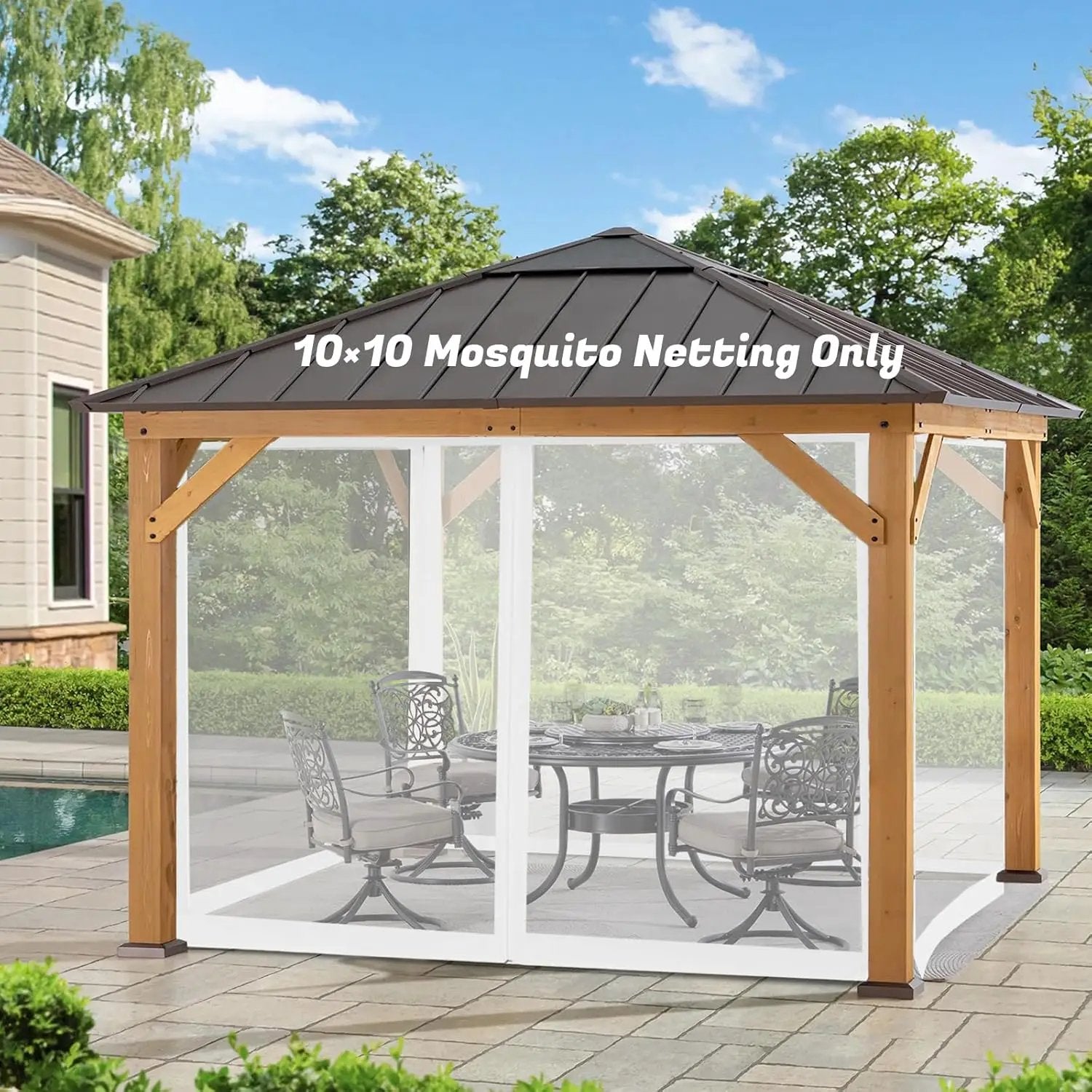 10'x10' Mosquito Netting for Patio with Zipper, Outdoor Replacement Mesh Sidewall Netting for Porch/Patio/Canopy/Gazebo (Mosquito Netting Only, White) by GreenHaven Gardens