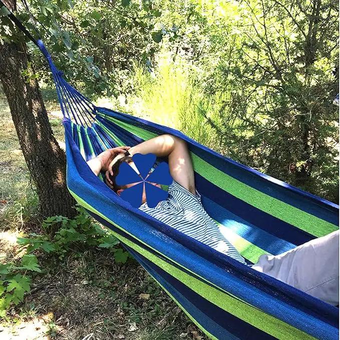 ANYOO Cotton Hammock Portable Camping Hammocks for Hanging Sturdy Garden Comfortable Fabric Hammock with Tree Straps Up to 660lbs with Travel Bag for Camping Outdoor/Indoor Patio Backyard by GreenHaven Gardens