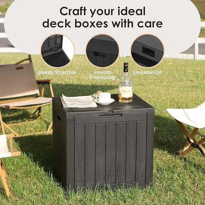 35 Gallon Lockable Resin Deck Box, Waterproof & UV-Resistant Outdoor Storage Box for Outdoor Cushion Storage, Garden Tools & Pool Accessories Storage, Black by GreenHaven Gardens