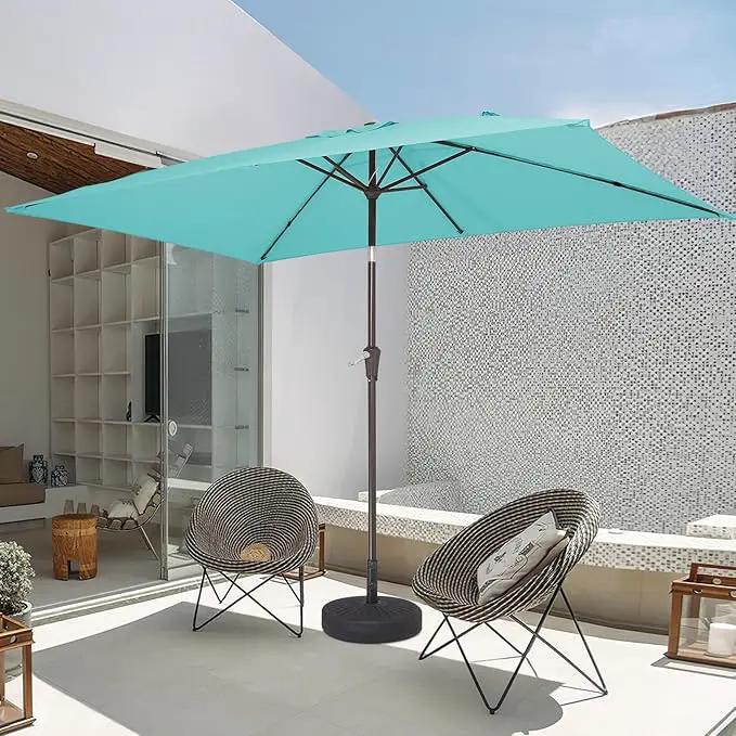JEAREY 6.5x10 ft Rectangular Patio Umbrellas Outdoor Market Umbrella with Push Button Tilt and Crank, Rectangle Table Umbrella 6 Sturdy Ribs UV Protection for Pool Garden Backyard Deck, Peacock Blue by GreenHaven Gardens