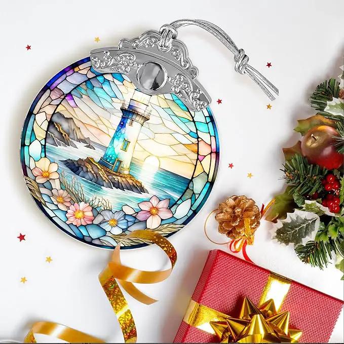 Stained Glass Suncatcher, Jocidea Lighthouse Ornament, Christmas Ornaments, Holidays Ornaments, Christmas Tree Decor, Lighthouse Decor for Home, Lighthouse Gifts by GreenHaven Gardens
