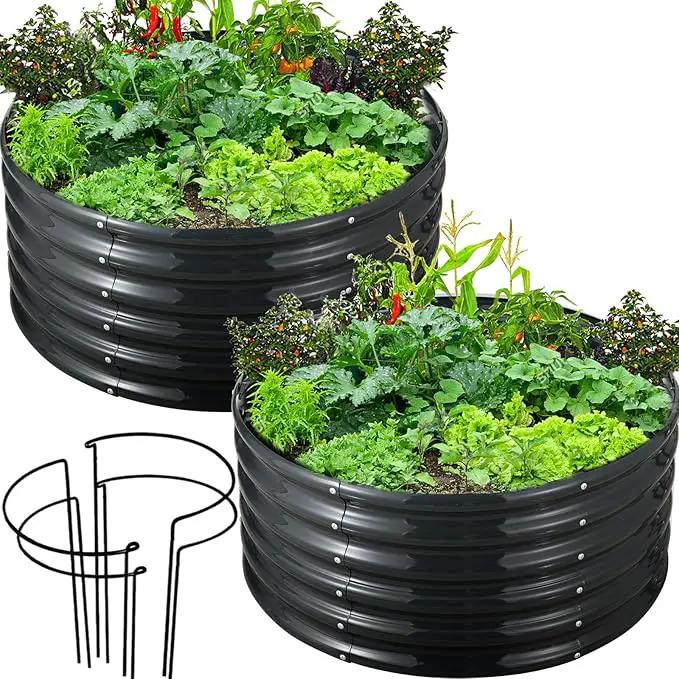 FORTUNO High Round Galvanized Raised Garden Bed Kit Box Dia 3 x H 1.5Ft (2 Pack) Metal Outdoor Flower Bed Steel Patio Ground Planter for Planting Vegetables and Herb, Dark Grey by GreenHaven Gardens