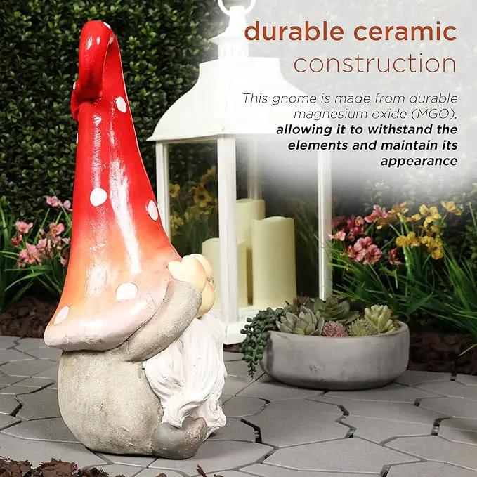 Alpine Corporation 17” Tall Outdoor Garden Gnome Yard Decoration - See No Evil Statue - Gnome with Red Polka Dot Hat – Durable, Weatherproof Decor for Patio & Deck by GreenHaven Gardens