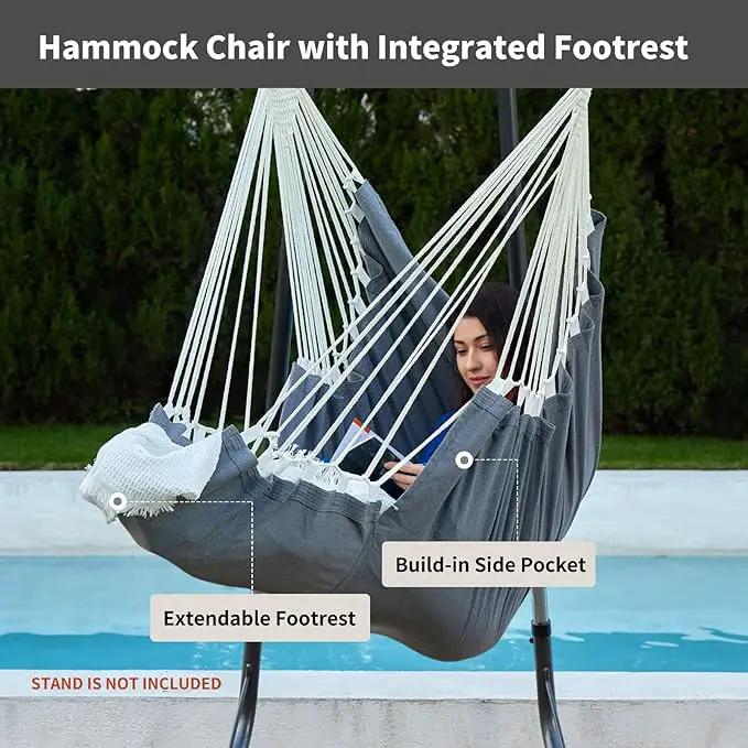 Hanging Hammock Chair Swing MAX 500 lbs Outdoor Hanging Chair with Footrest Indoor Swing Chair with Portable Steel Spreader Bar and Hardware Kit for Bedroom Living Room Patio Porch - Dark Grey by GreenHaven Gardens