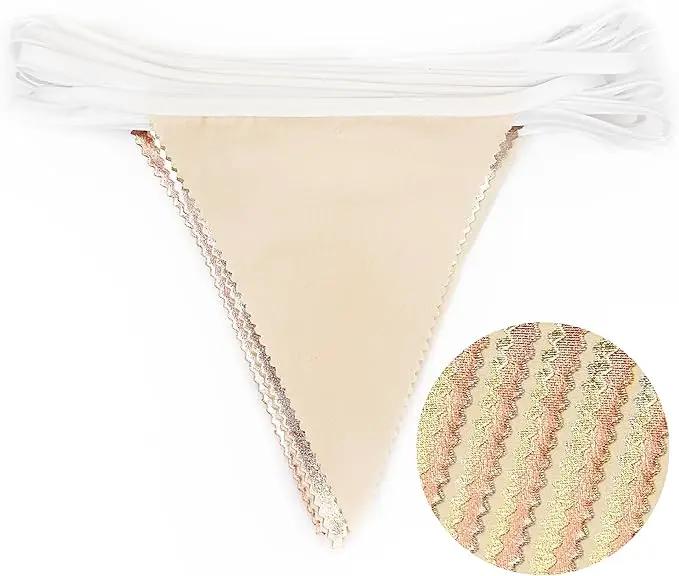 Rose Gold Champagne Gold Beige Party Decorations Metallic Fabric Triangle Flag Pennant Banner Garland Bunting for Engagement Bridal Shower Wedding Birthday Baby Shower Graduation Decoration Supplies by GreenHaven Gardens