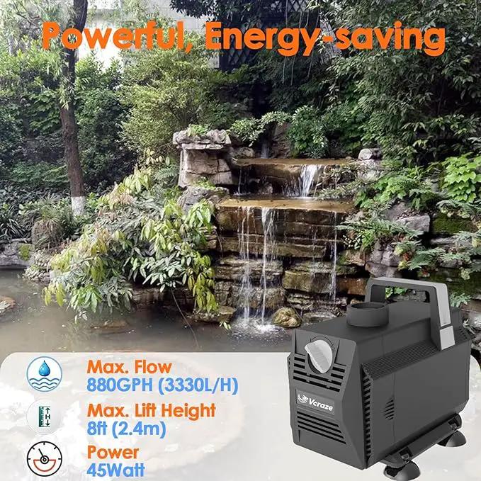 Submersible Water Pump 880GPH/45W Fountain Pumps with Flow Control, Pond Pump Submersible Outdoor with 10ft 3-Core Power cable for Hydroponics, Aquarium, Waterfall, Statuary, Water feature by GreenHaven Gardens