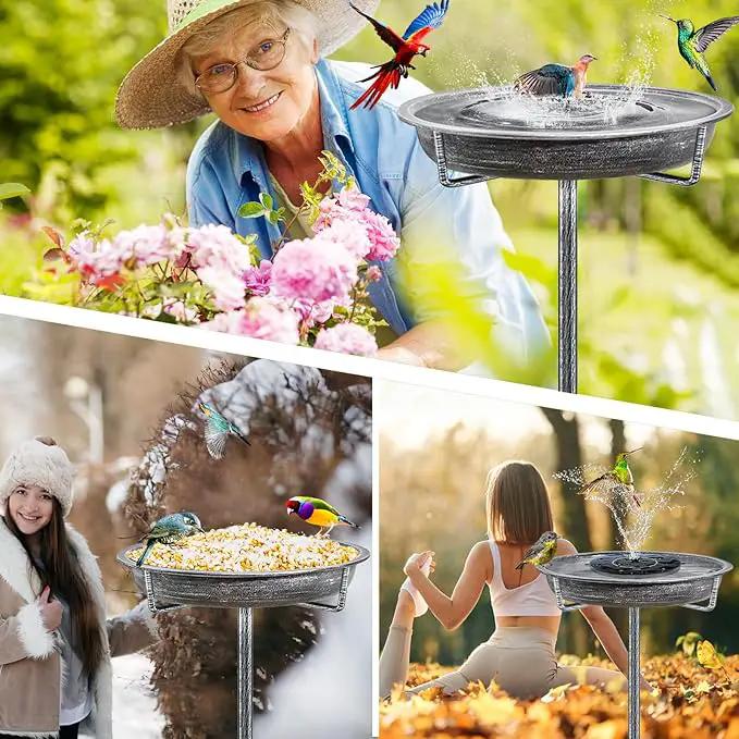 Metal Bird Bath for Outdoors Garden Birdbath Bowl, 36.2" Height Freestanding Bird Feeders for Outside with 4 Prongs Base Stake, Standing Birdfeeders for Yard Lawn Decor (Retro Silver) by GreenHaven Gardens