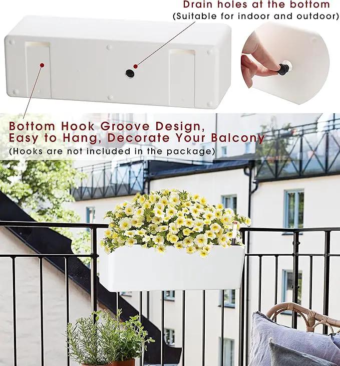 GardenBasix Elongated Self Watering Planter Pots 2-Pack Window Box 5.5 x 16 inch Indoor Home Garden Modern Decorative Planter Pot for All House Plants Flowers Herbs (White,2) by GreenHaven Gardens