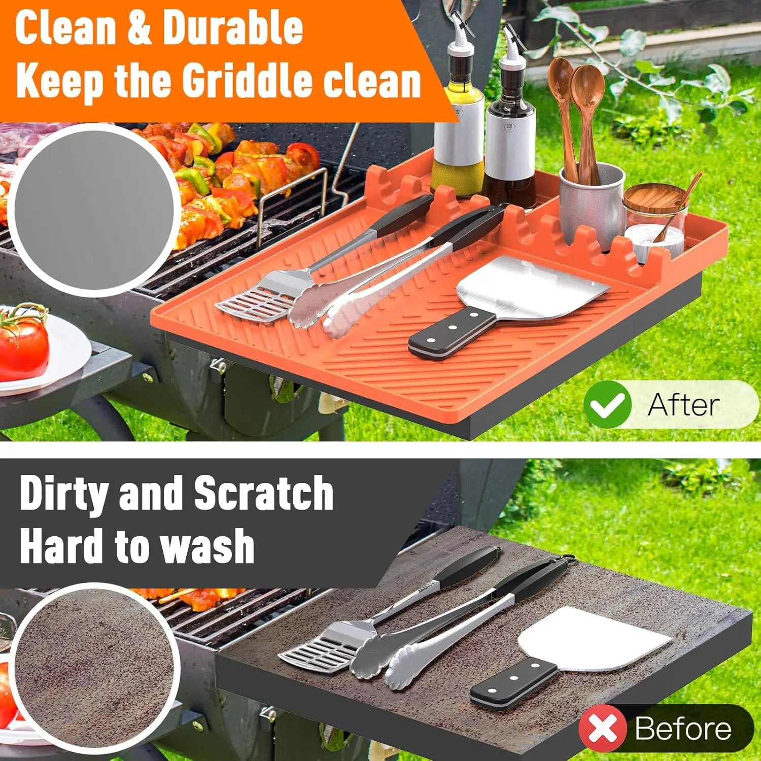 Silicone Grill Mat Compatible with Blackstone, Silicone Griddle Tools Mat with Drip Pad, Spatula Mat for Outdoor Grill Kitchen Counter (Orange) by GreenHaven Gardens