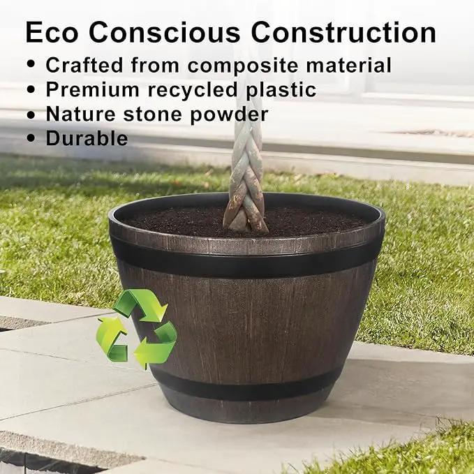 Large Whiskey Barrel Planter for Outdoor Plants - Flower Pots Garden Wine Barrel Planter Outdoor - 21" D x 15" H by GreenHaven Gardens