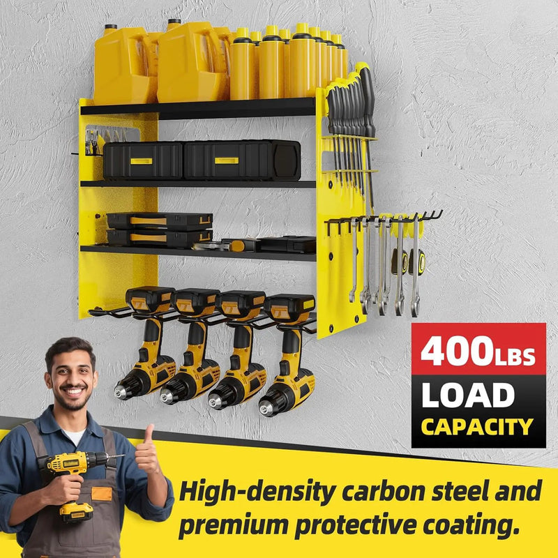 Power Tool Organizer Wall Mount with 4-Drill Holders-400Lbs Load Heavy Duty Metal 4-Layers Garage Storage and Organization Adjustable Battery Tools Rack Utility Racks Gifts for Men by GreenHaven Gardens