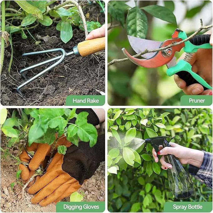 Gardening Tools 9-Piece Heavy Duty Gardening Hand Tools with Fashion and Durable Garden Tools Organizer Handbag,Rust-Proof Garden Tool Set, Ideal Gardening Gifts for Women (Black Red) by GreenHaven Gardens