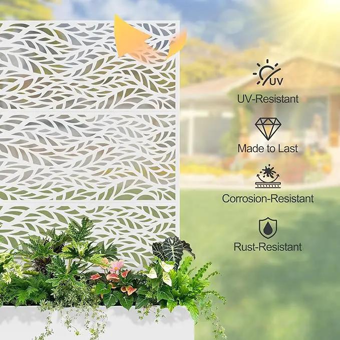 Raised Garden Bed with Trellis and Wheels,73"x47"x16" Metal Raised Garden Bed,White Flowing Leaf Metal Planter with Climbing Trellis for Vines & Vegetables by GreenHaven Gardens