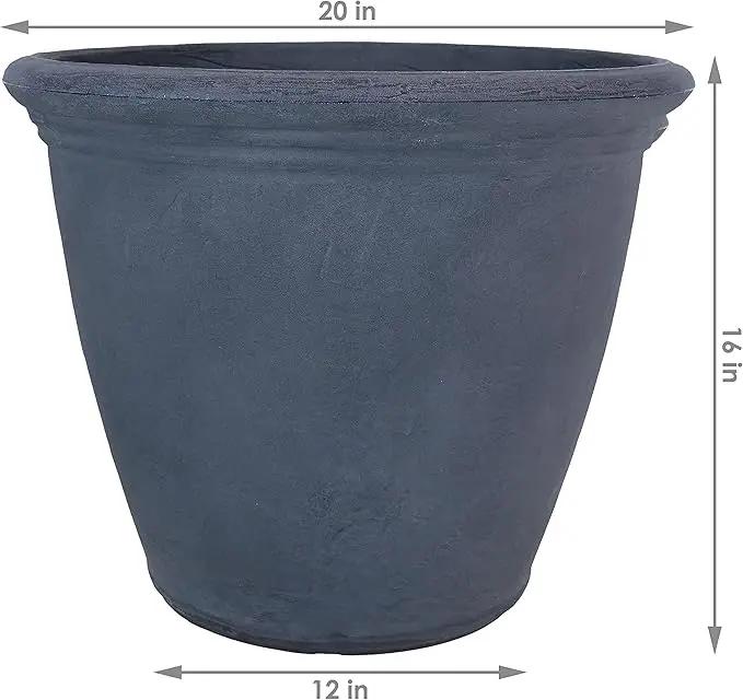 Sunnydaze 20-Inch Anjelica Large Plastic Pot for Plants - Outdoor Polyresin Round Planter with Drillable Drainage Holes - Slate - 2pk by GreenHaven Gardens