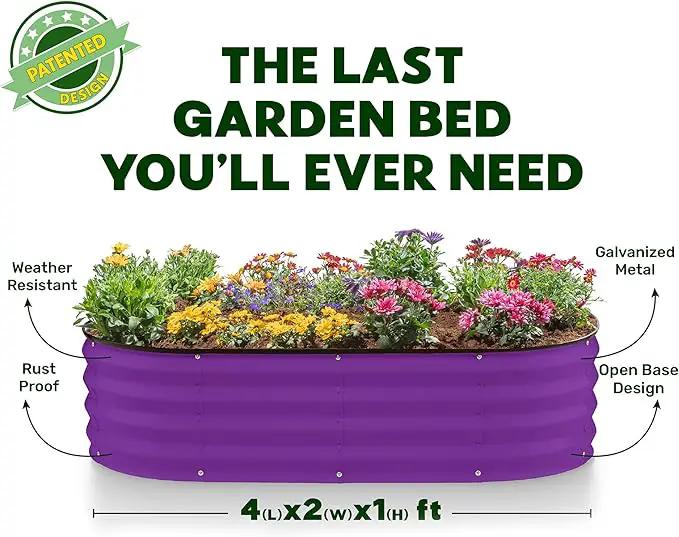 Galvanized Raised Garden Beds Outdoor // 4×2×1 ft (2-Pack) Planter Raised Beds for Gardening, Vegetables, Flowers // Large Metal Garden Box (Purple) // Patented Tool-Free Design by GreenHaven Gardens