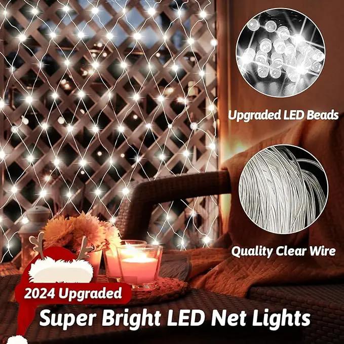 Christmas Net Lights, 204 LED Outdoor Mesh Lights Waterproof, Bush Solar Net Lights with 8-Lighting Modes for Tree Garden Yard Christmas Wedding Party Decoration(White) by GreenHaven Gardens