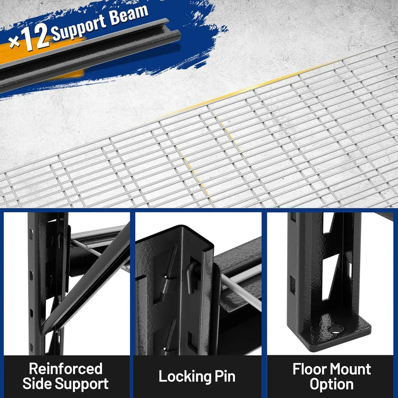 WORKPRO 8000LBS Storage Shelves, 77" Extra-Wide Garage Shelving, Heavy-Duty Metal Shelving Unit, Adjustable 4-Tier Garage Storage Rack for Warehouse, Basement,77" W X 24" D X 72" H, Black by GreenHaven Gardens